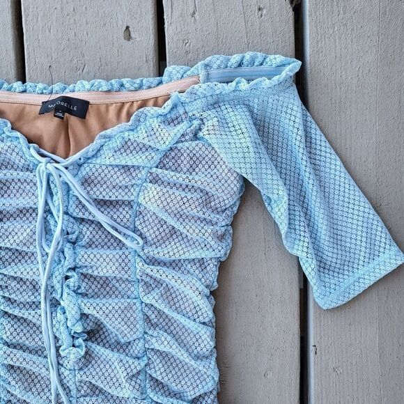 Majorelle Baby Blue Ava Off-The-Shoulder Ruched Bodycon Mini Dress Size Medium - Picture 4 of 7
